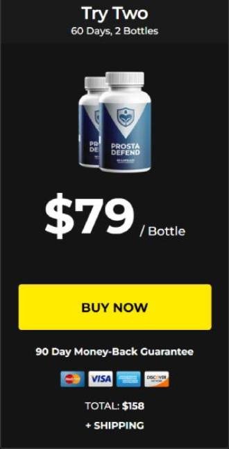 Prosta Defend pricing showing $79 per bottle for the Try Two Bottles package